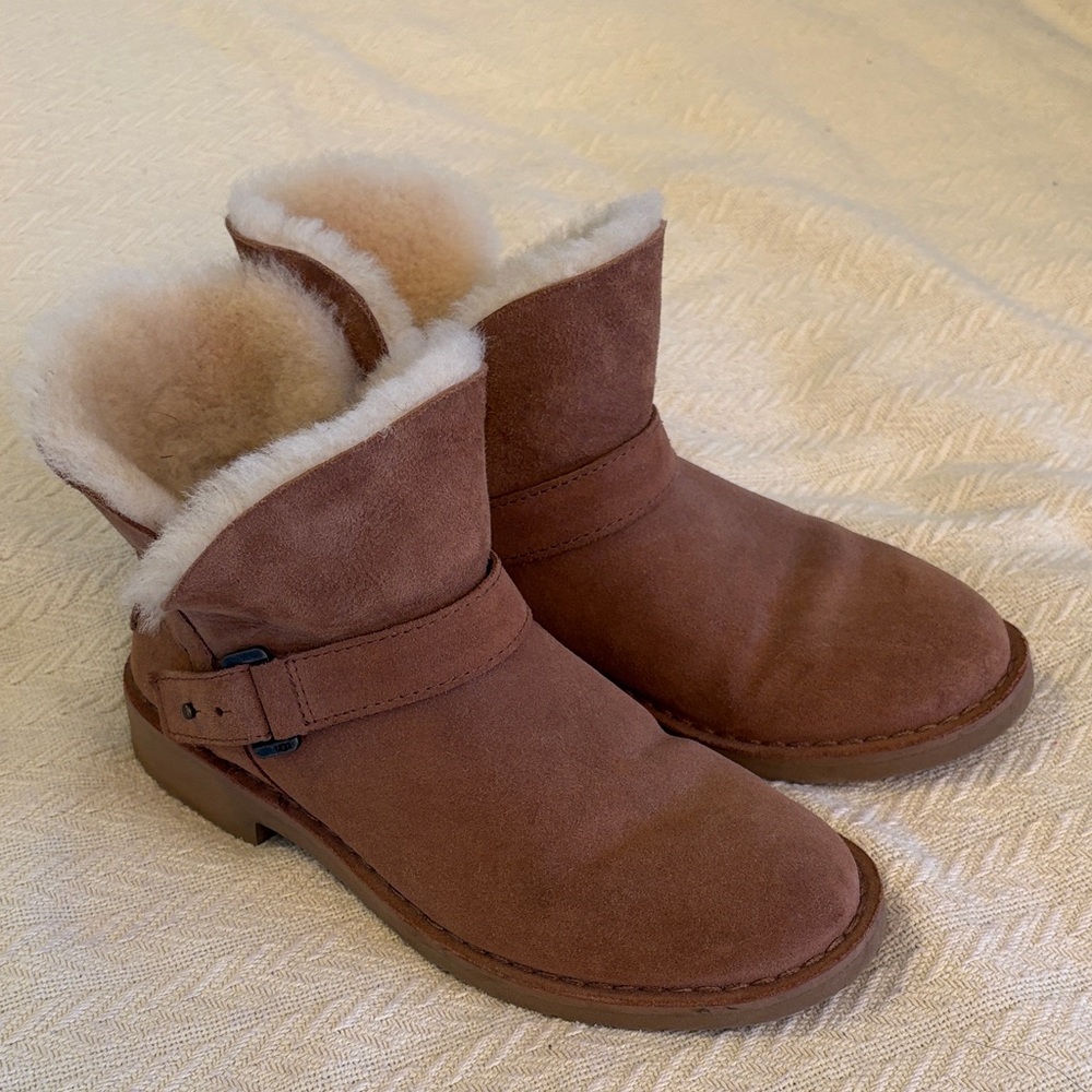 UGG Tan brown Shearling-Lined Winter Boots ankle shoes approx 7